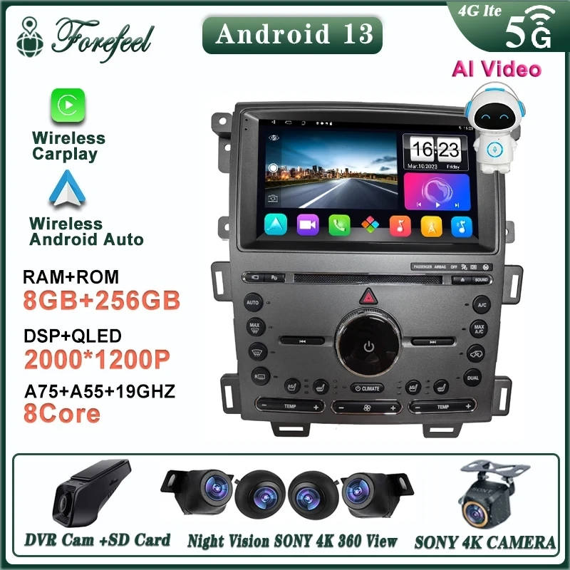 Auto Radio Android 13 Car For Ford Edge 2011 2012- 2015 Multimedia Head Unit Player GPS Navigation Stereo DVD Dash Cam Screen BT