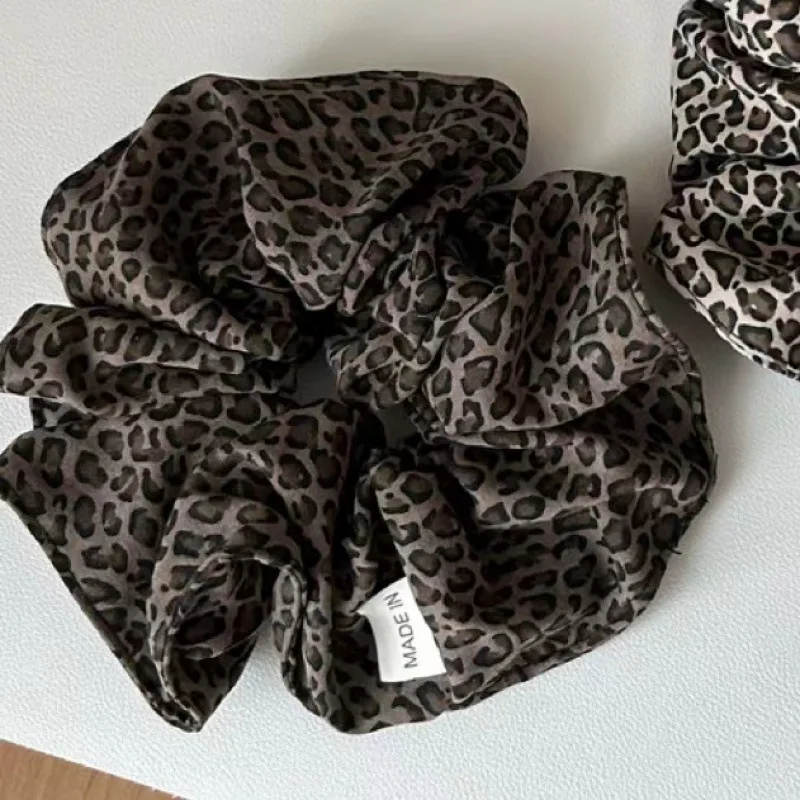 korea fashion Leopard print oversized scrunchie for women elastic big hair tie girls black hair rubber bands Retro hair rope