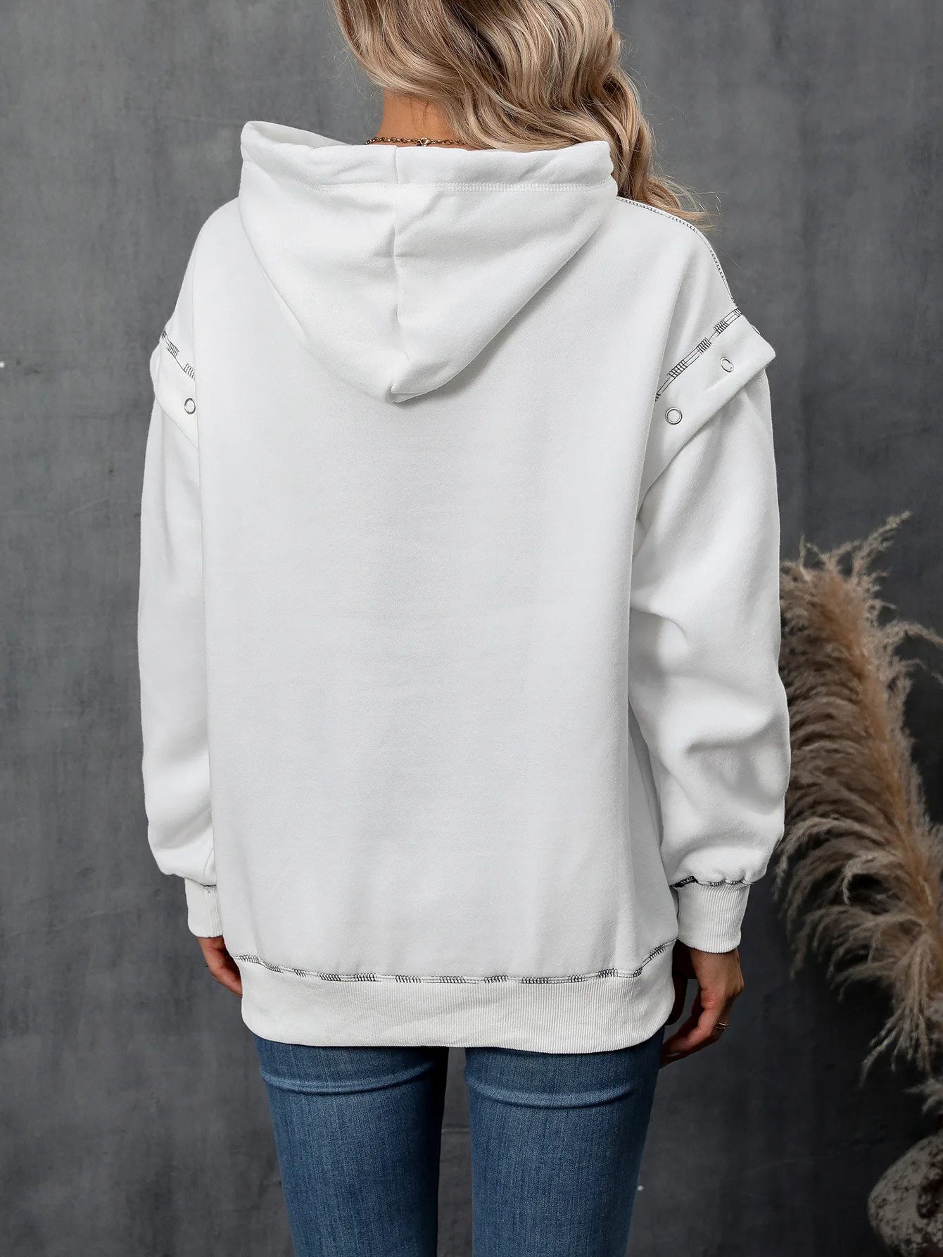 2025 Autumn and Winter Women's Hooded Sweatshirt with Shoulder Sleeves and Drawstring Long Sleeved Sweatshirt Top