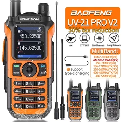 Портативная рация Baofeng UV-21 PRO V2 с большим радиусом действия, беспроводное зарядное устройство с частотой Type-C, мощное водонепроницаемое двухстороннее радио