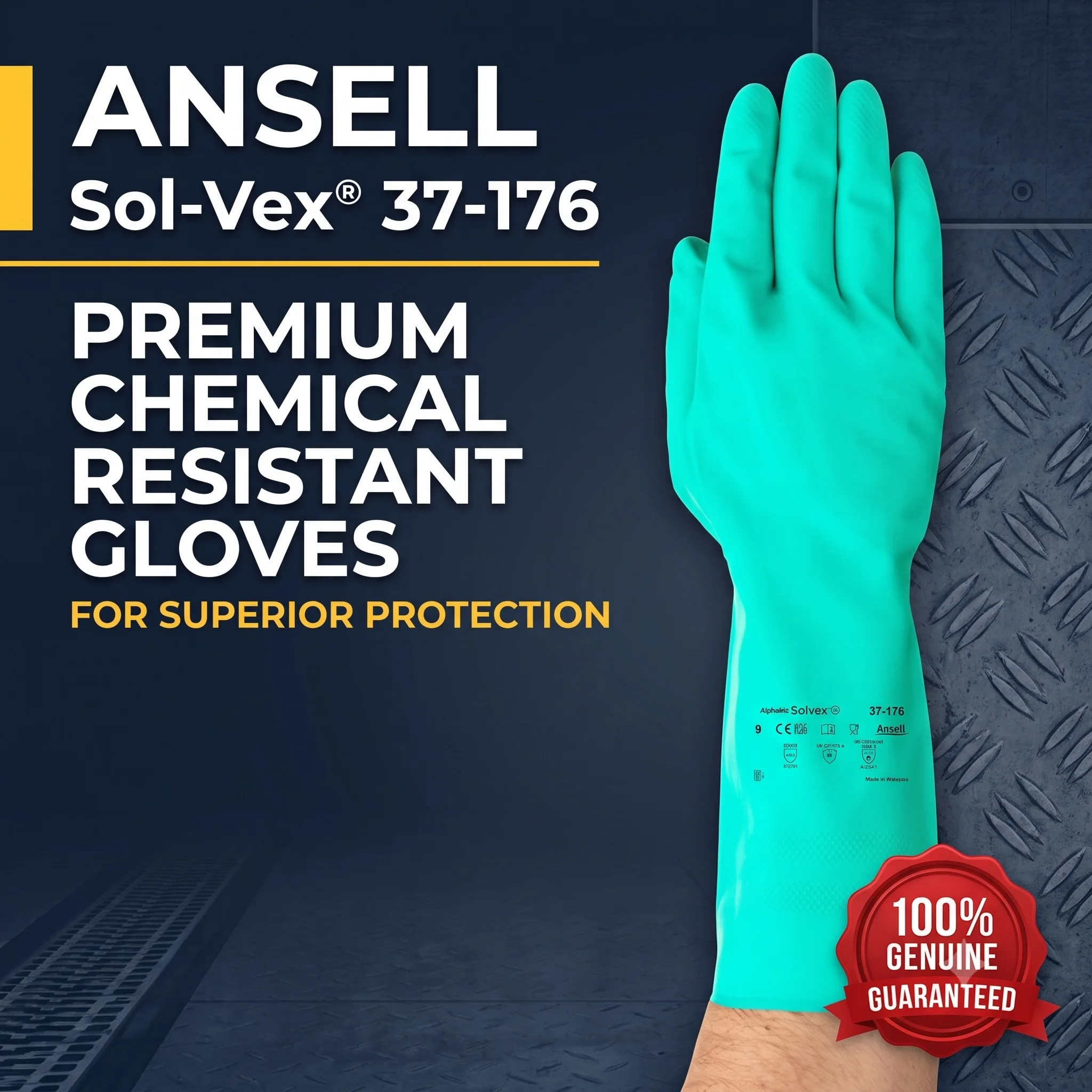 Ansell Slovex 37-176 Nitrile Gloves Heavy Duty Safety Work Medical Green Dark Oil Field Diesel Resistant Waterproof