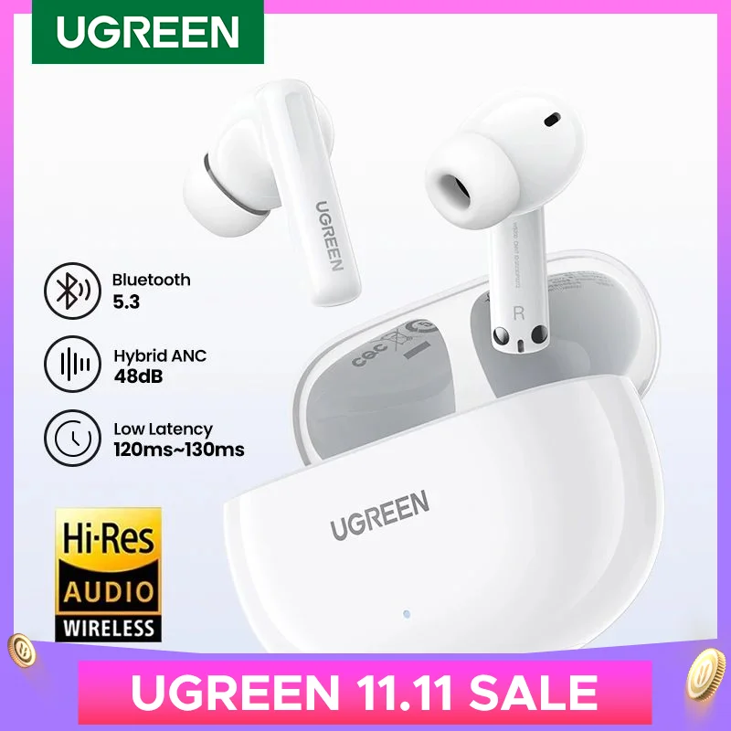 UGREEN HiTune T6 ANC TWS Wireless Earbuds Active Noise Cancellation Hi-Res LDAC Bluetooth 5.3 Earphones for iPhone 15 Pro Max