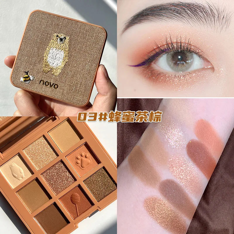 Paleta Cieni do Powiek 9 Kolorów Haftowana Wodoodporna Brokatowa Z Cekinami Matowa Pigmentowana Cień do Powiek w Pudrze Produkty do Makijażu