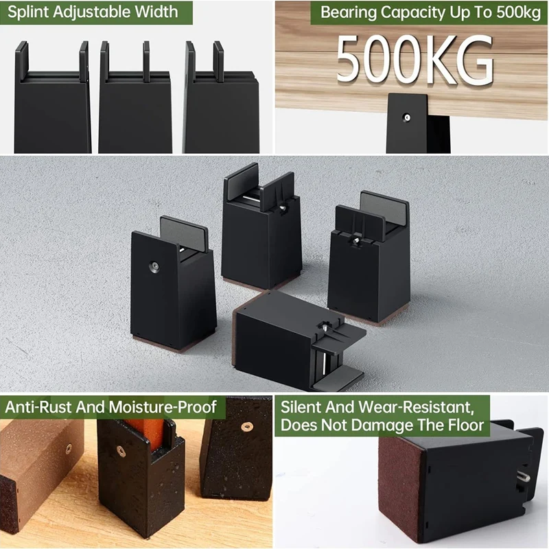 Elevadores de cama, bloques elevadores de escritorio ajustables de 4 pulgadas con abrazadera de tornillo, paquete de 4 elevadores de silla resistentes, se adapta a anchuras de 0 a 2 pulgadas, duraderos