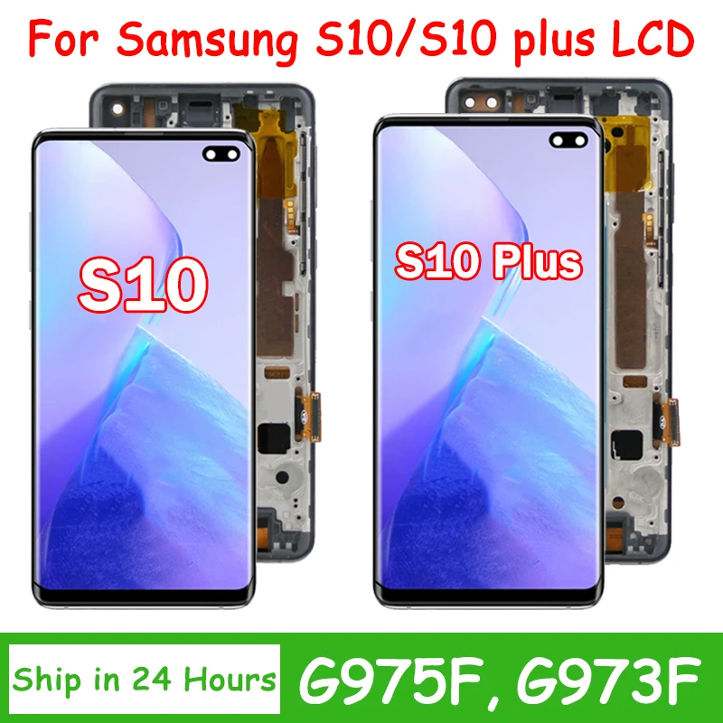 Substituição da tela de toque com moldura para Samsung S10 Plus, TFT, G975F, Display LCD, Substituição Digital, G973F