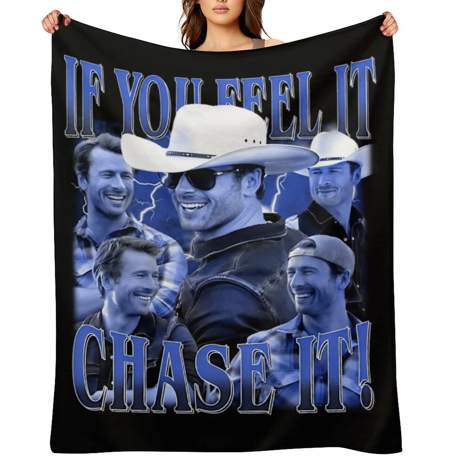 Glen Powell If You Feel It Chase It Throw Blanket cosplay anime Furry Luxury Designer blankets and throws Blankets