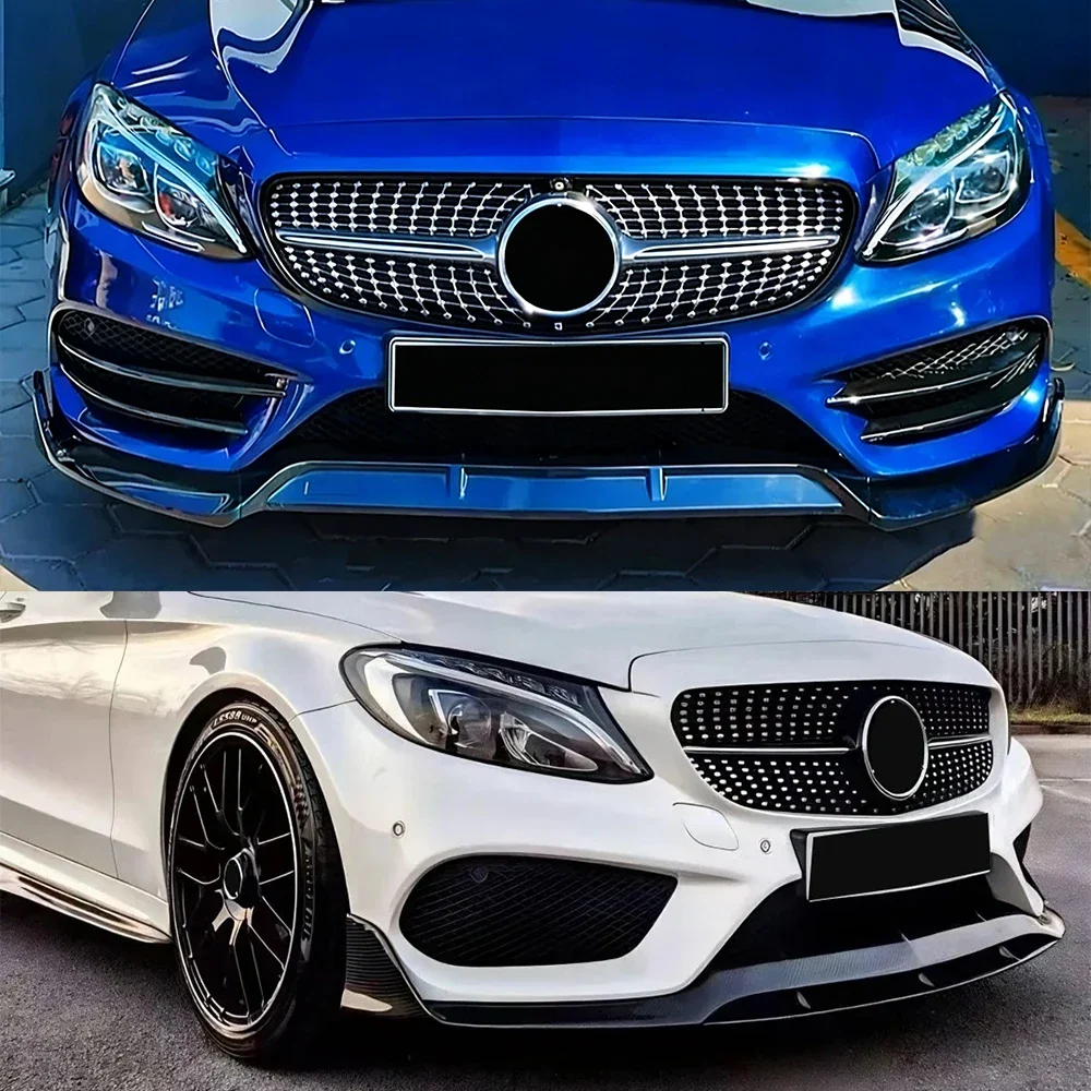 

For Mercedes C-Class W205 S205 C205 2014-2021 GT Diamond Mesh Front Bumper Grille AMG Style Custom Fit Car Exterior Accessories