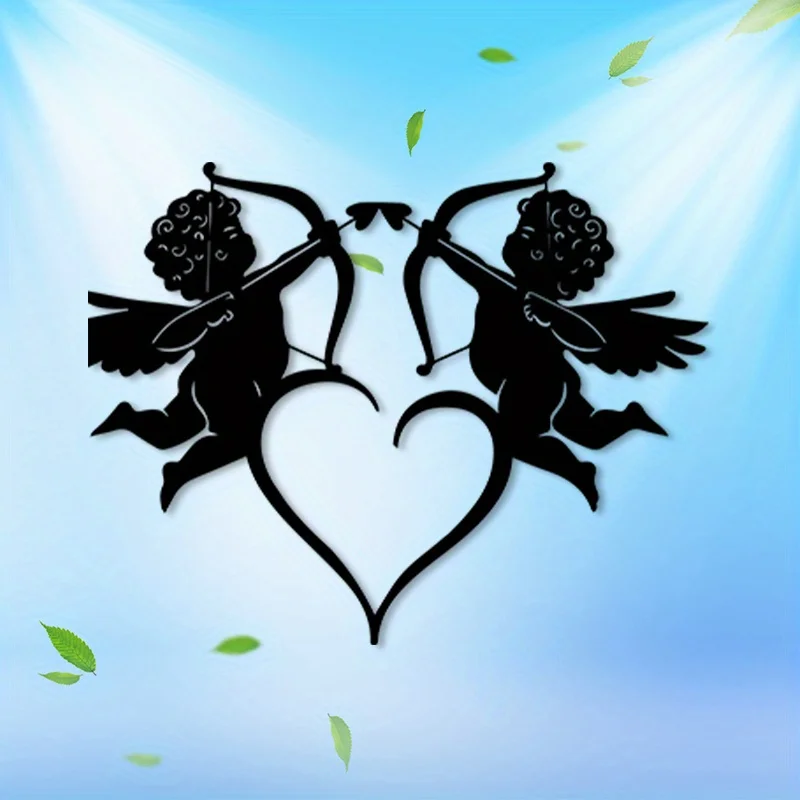 Vintage Eros Cupid Metal Wall Art, Rust Resistant Iron Mural with Romantic Heart Cherubs, Bedroom Decor,Valentine Christmas Gift