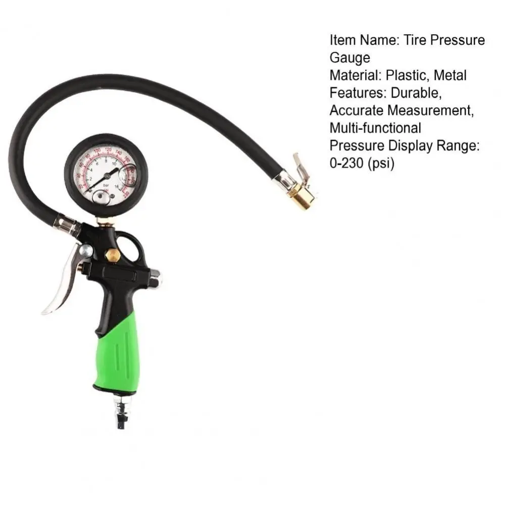 230PSI Tire Inflator Pressure Gauge Rubber Hose Oil Immersed Tire Air Pump Dual Scale Display Copper Nozzle Car Repair Tools