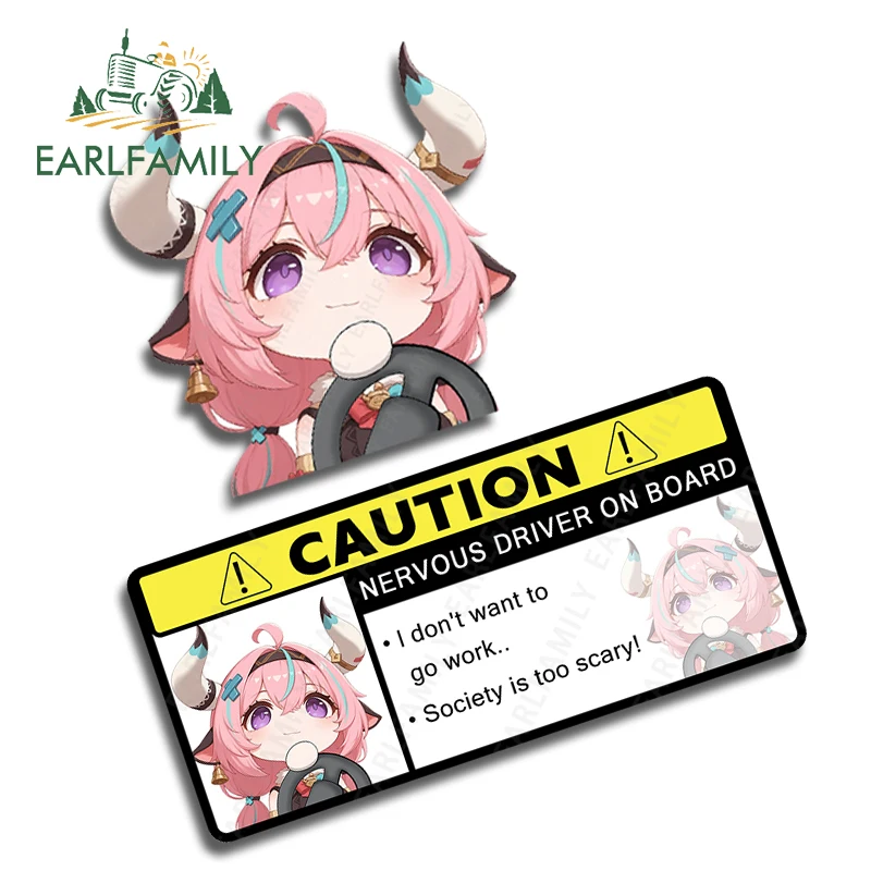 

EARLFAMILY Varesa Driving Cute Warning Accessories Genshin Impact Nervous Driver on Board Decal Kawaii Windows Trunk Car Label