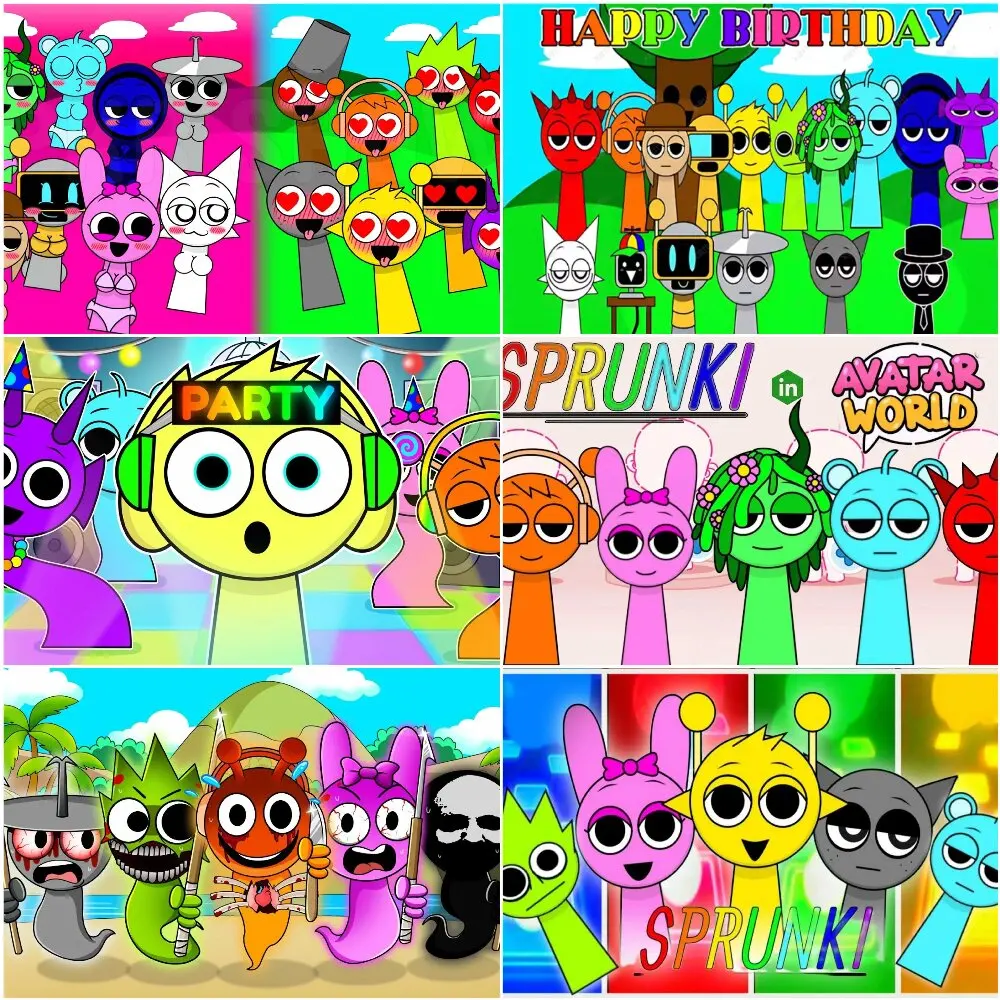 

Hot Game-Incredibox Sprunki Theme Birthday Backdrop Party Supplies Decoration for Photozones Booth Boy Baby Kids Cartoon Gifts