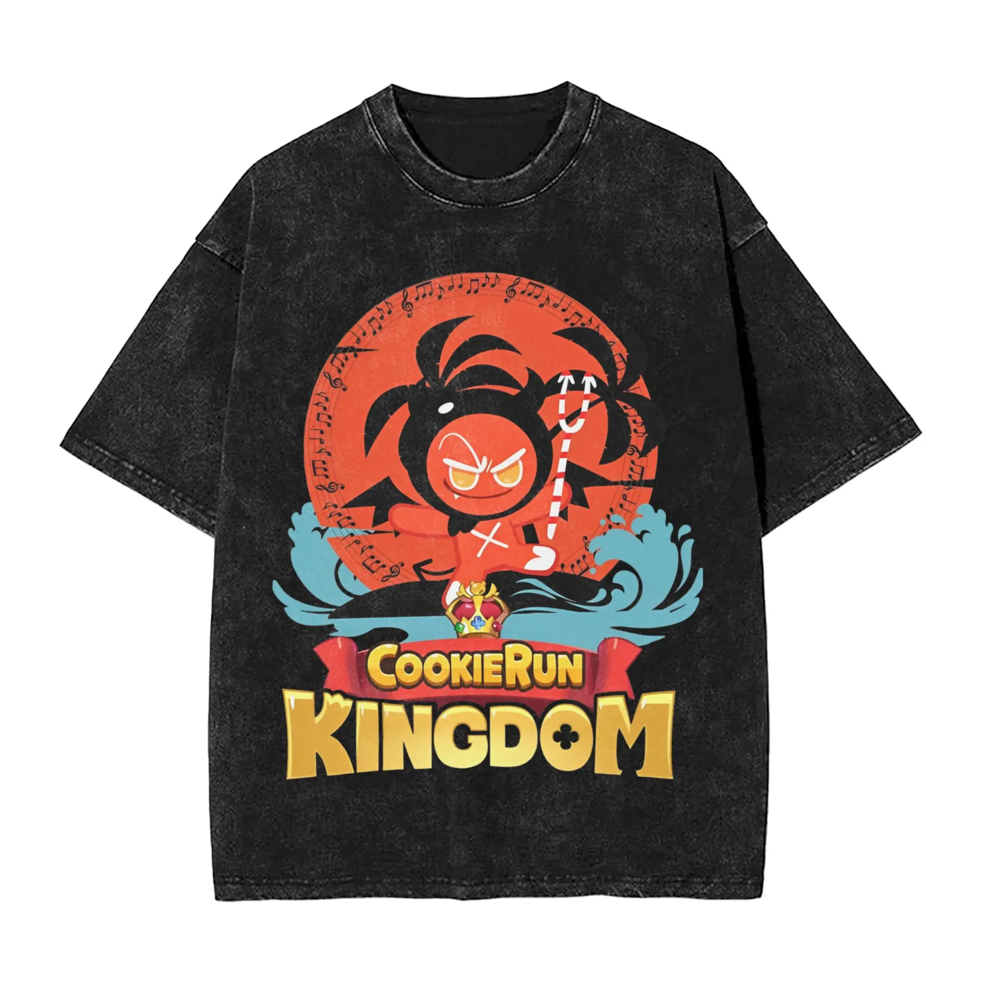 

Music Palm Devil Cookie Run Kingdom Men's T Shirts Washed Tees Short Sleeve Crew Neck T-Shirts 100% Cotton Plus Size Clothing
