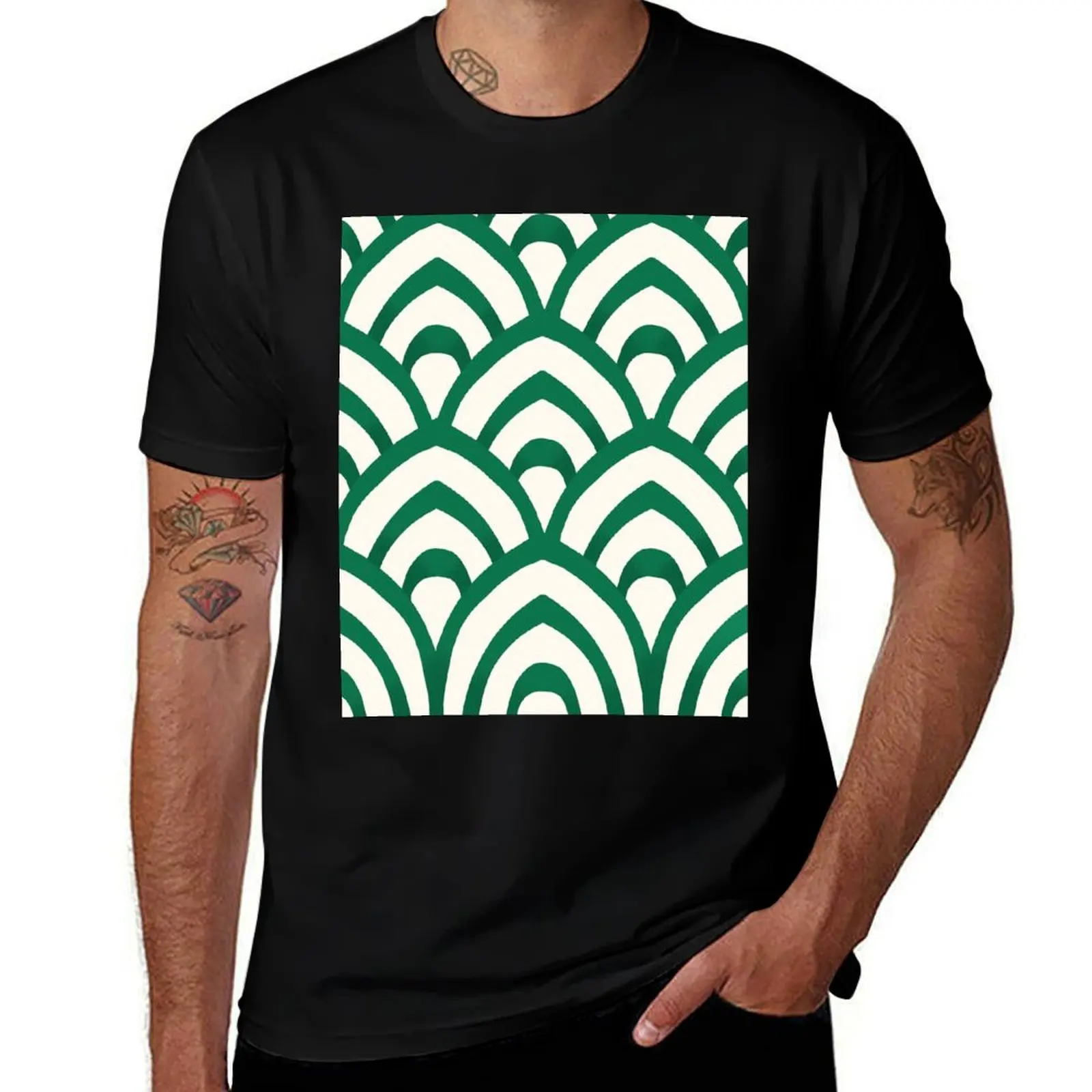 Emerald Green and white Pattern T-Shirt anime figures customizeds mens t shirt