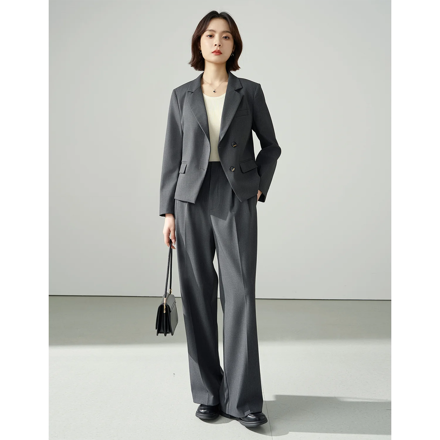 Allingentle Light Grey Women's 2 Piece Set Fashion Women Pantsuit Set for Office Outfits Customize
