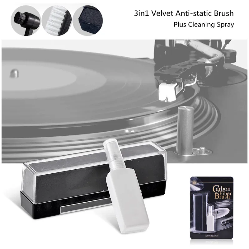 4 in 1 LP Velvet Vinyl Record Brush Set Mutipurpose Albums Stand Cleaner Kit With Stylus Brushes