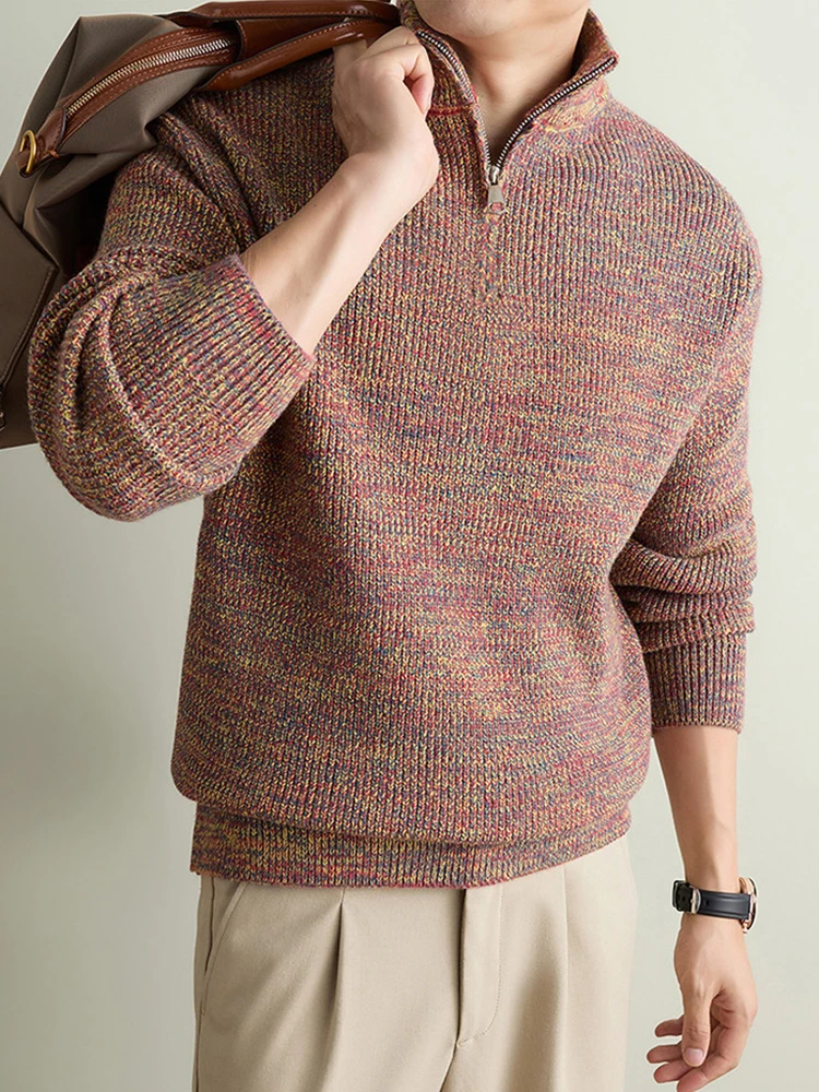 Autumn Winter Mens Thick Knitting Sweater Stand Collar Design Long Sleeve Knitted Pullover Daily Casual Warm Polo Shirts Male