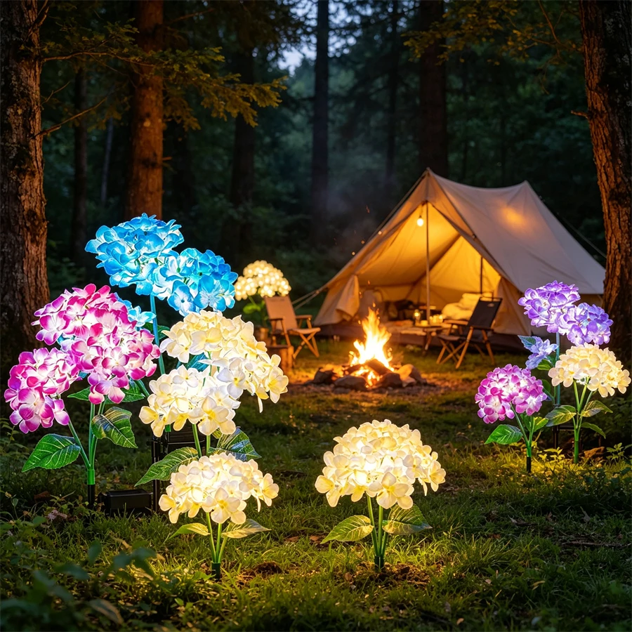 

3 Heads Solar Artificial Hydrangea Flower Outdoor Lighting Lawn Lamp Garden Camping Wedding Party Holiday Patio Yard Decoration