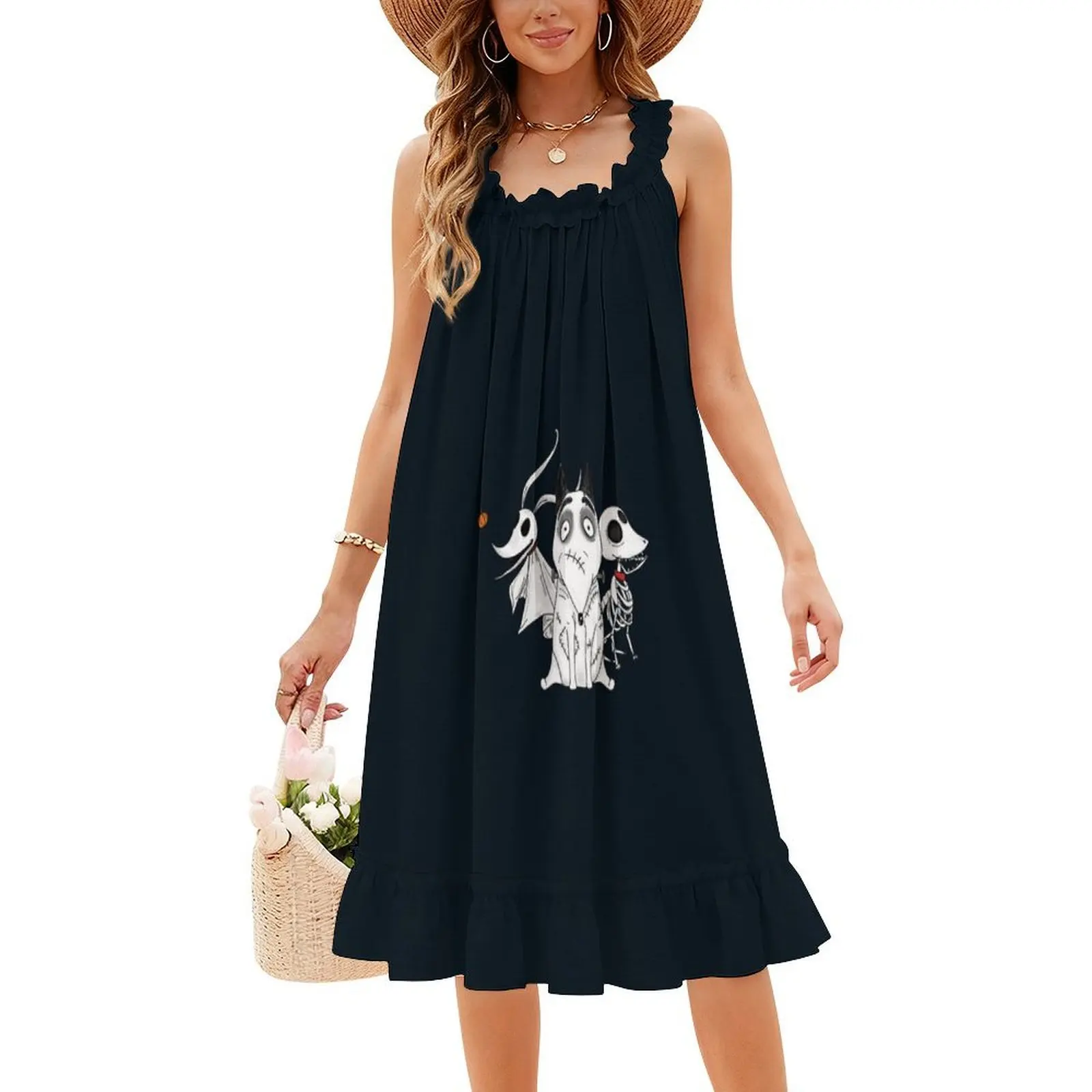 صفر قصاصات وكلب سباركي تيم بيرتون أفلام المرأة الهيب هوب الشارع الشهير فستان جرافيك طباعة ملابس للنادي جثة العروس تيم #4