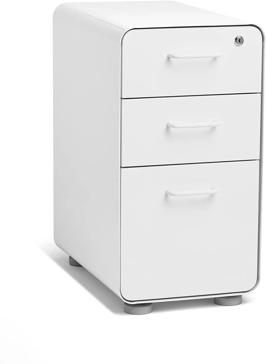 White 3-Drawer Slim File Cabinet, Vertical Hanging & Utility Storage, Powder-Coated Steel, 2 Keys, Customized
