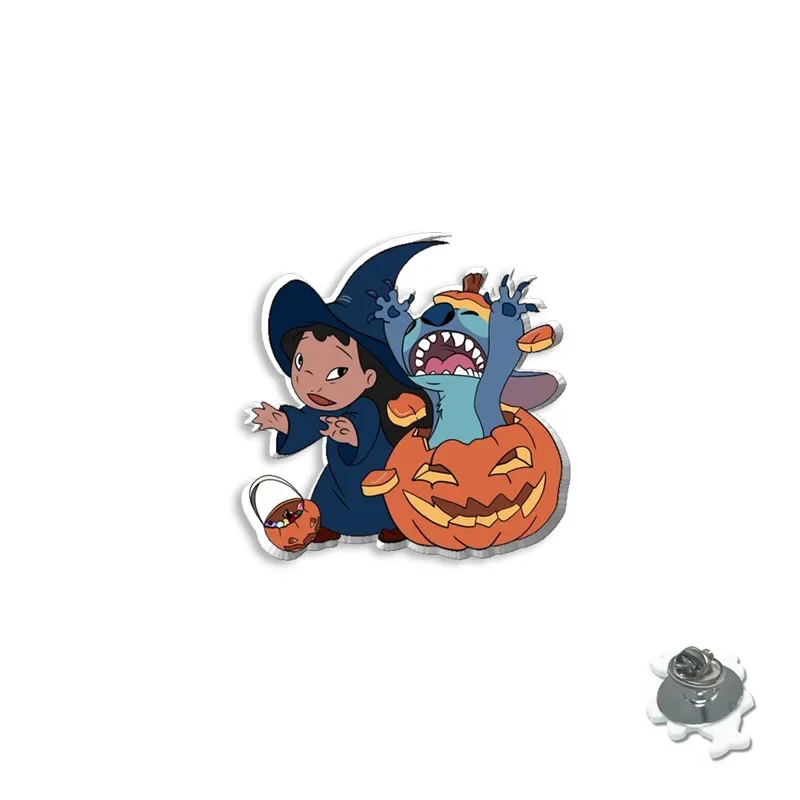 Disney Cartoon Stitch Brooch Cartoon Cute Halloween Stitch Pumpkin Ghost Figure Acrylic Badge Pin for Children Halloween Gifts