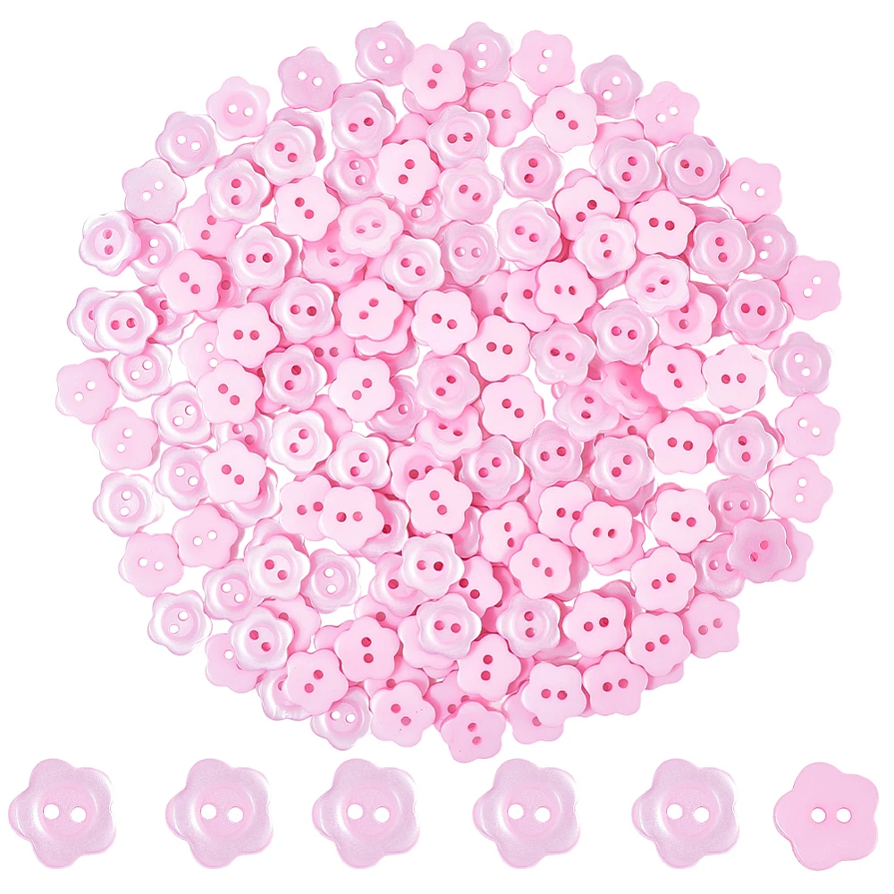 

200Pcs 2-Hole Resin Buttons Flower Pink 12x2.5mm