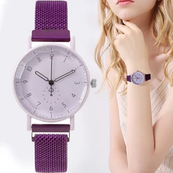 Montres de luxe pour femmes Bracelet en acier maille métallique violet Montre femme fashion Montre femme à quartz Horloge