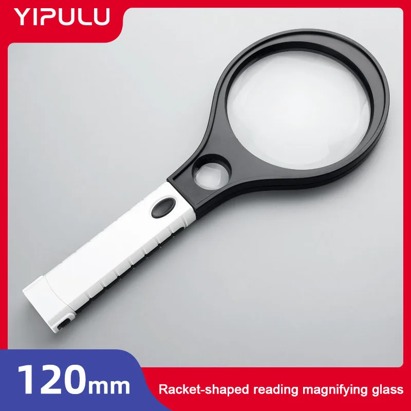 Rakieta ręczna z białym światłem LED i fioletowym światłem, duża lustrzana powierzchnia i 4-krotnie powiększające szkło do czytania