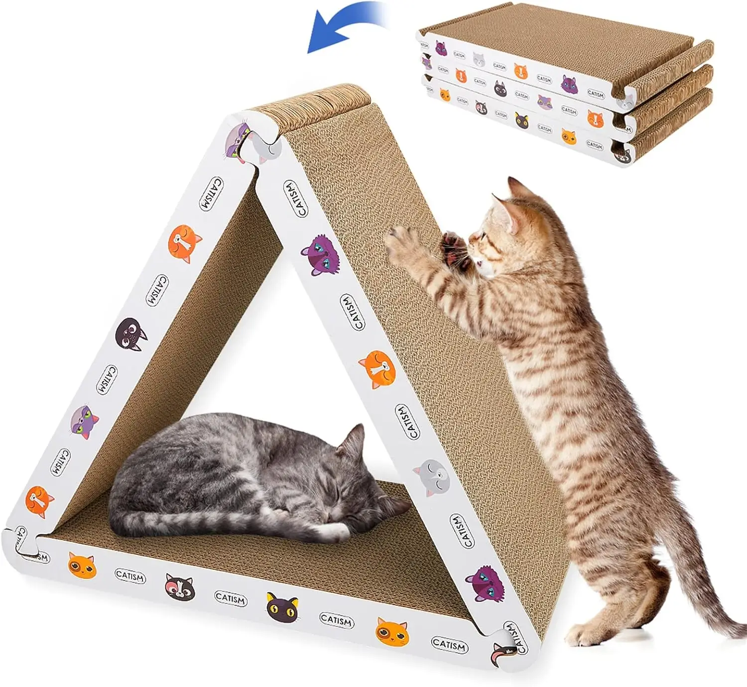 

Cat Scratcher Cat Scratching Board - Foldable - Triangle, 6 Usable Sides Scratchers for Indoor Cats, Durable Recyclable