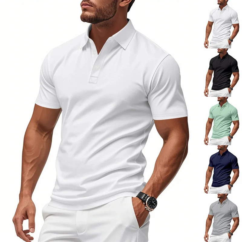 

Summer Men's Solid Color Polo Shirt Short Sleeve Lapel Button Tshirts for Men Casual Streetwear Lightweight Jogging Tops