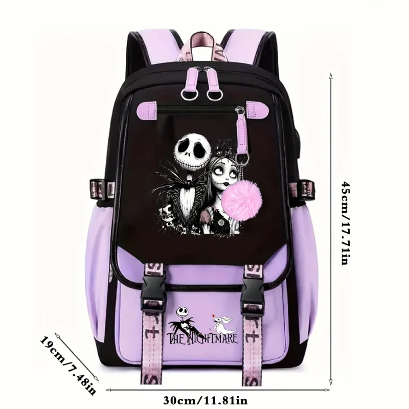 크리스마스의 악몽 잭 스켈링턴 백팩 - 공식 팀에서 영감을 받은 조절 가능한 어깨끈이 있는 학교 백팩, L