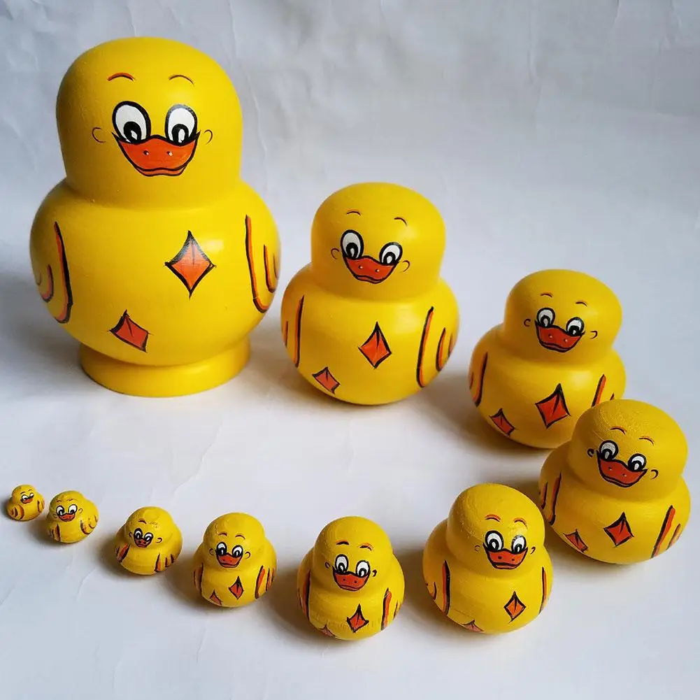 10 Layers Russian Nesting Doll Penguin Handmade Wood Toy Arts Crafts Toys Yellow Duck Russian Matryoshka Dolls For Kids Adult