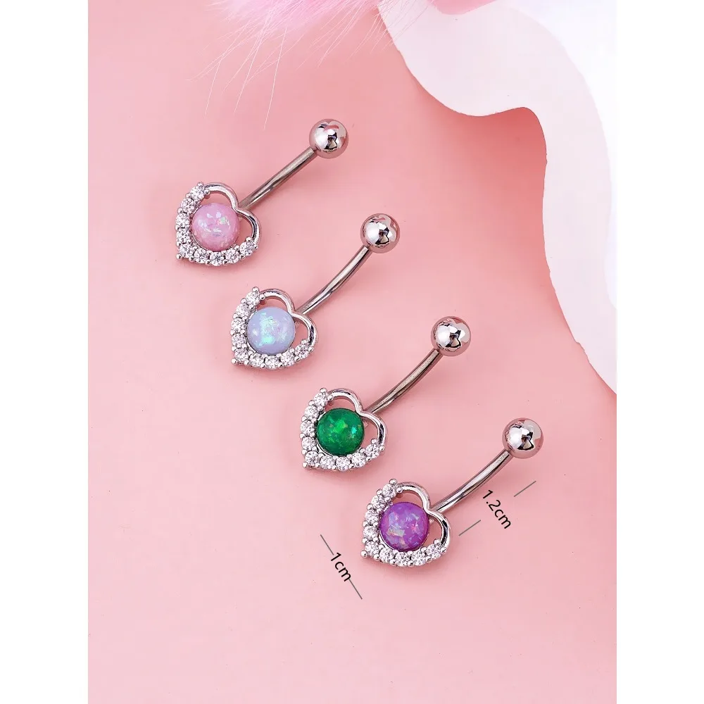 1pc Sweet Cool Wind Opal Navel Ring Love Heart Heart Love Zircon Navel Nail Navel Decoration Jewelry