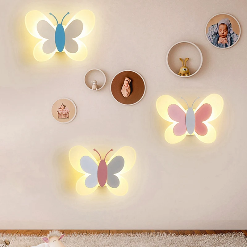 LED الوردي فراشة الجدار مصباح 14 واط 85-265 فولت الأطفال مصباح غرفة النوم الحديثة فراشة مصابيح الحائط B