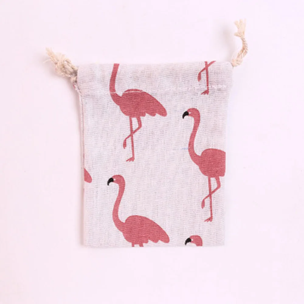 Flamingo Strawberry Cotton Storage Package Bag Drawstring Bag Small Coin Purse Travel Women Small Cloth Bag Christmas Gift Pouch