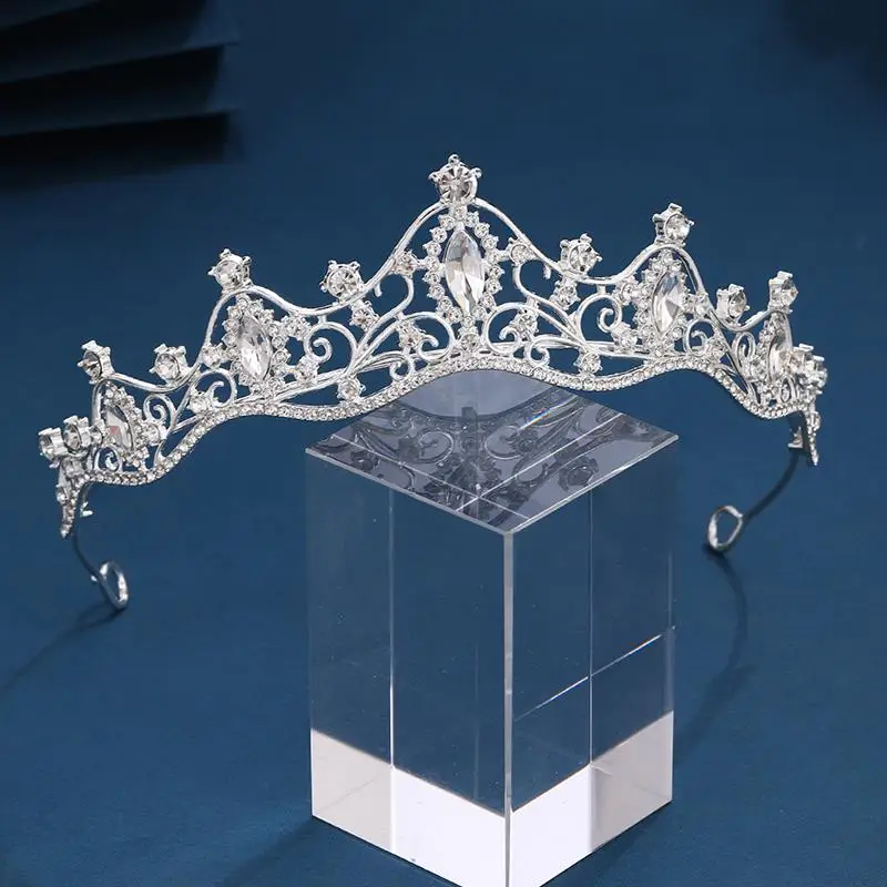Hochzeitshaar-Tiara, Kristall-Braut-Tiara, Krone, silberfarbenes Diadem, Schleier-Tiara, Hochzeitshaar-Accessoires, Kopfschmuck, Kopfschmuck-Schmuckstücke – Detail 4