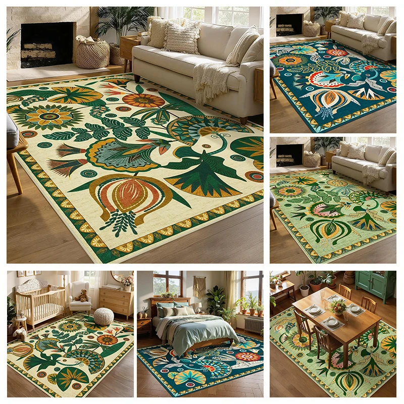 

Egypt Floral Living Room Carpet Washable Non-slip Vintage Soft Bedroom Bedside Rug Boho Home Decoration Large Size Beige Carpets
