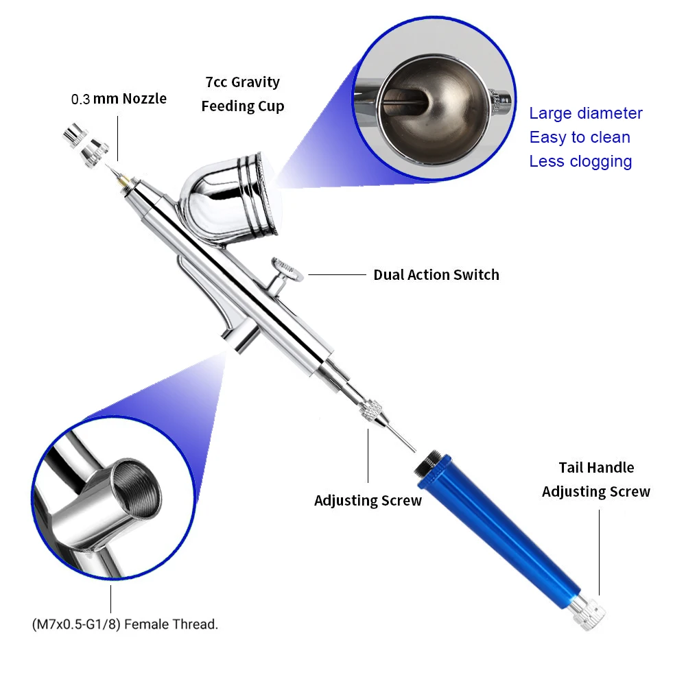 Profession elle schnur lose Airbrush mit Kompressor 0,3mm Düse Hochdruck leistung super leise Nano Spray Tattoo Druckluft werkzeug