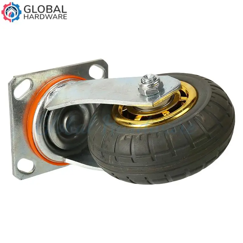 Small Trailer Pulley Universal & Directional Heavy Silent Rubber Casters (5Inch) with Brake – Ideal for Handcart
