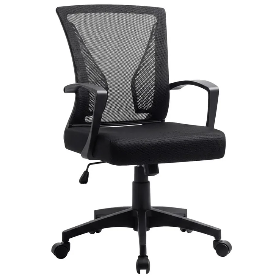 Lacoo Office Chair Mid Back Swivel Lumbar Support Desk Chair Height Adjustable Computer Ergonomic Mesh Chair with Armrest, Black