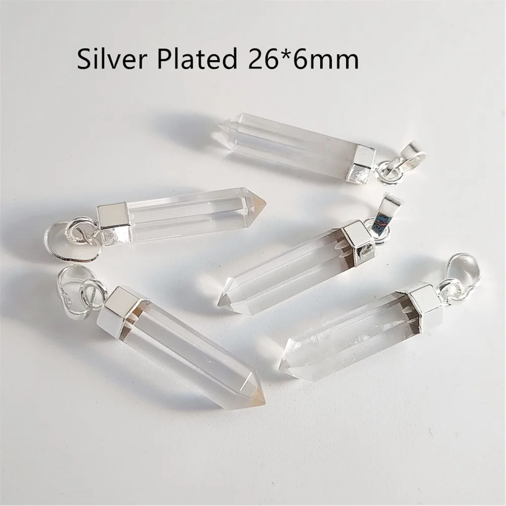 FUWO 1Pcs Lovely Natural Crystal Quartz Point Pendant,Golden Plated Accessories For Jewelry Making PD125