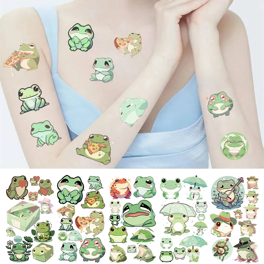 

10pcs Frog Waterproof Temporary Tattoo Sticker Cartoon Animals Tatto Stickers For Kids Arm Body Art Fake Tattoos