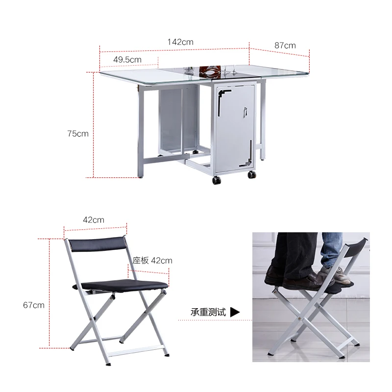 Małe szkło hartowane kuchenka indukcyjna składany stół do jadalni ruchomego przechowywania w gospodarstwie domowym ektangle