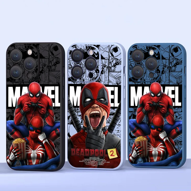 

Marvel Deadpool Spiderman Phone Case For iPhone 15 14 Plus 13 12 11 Pro Max 12 13 Mini X XR XS Max Funda Liquid Silicone Back