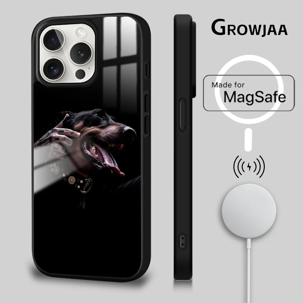 Black Doberman Dog Phone Case For iPhone 16 15 14 13 12 11 Pro Max Plus Mini Magsafe Mirror Wireless Magnetic Cover