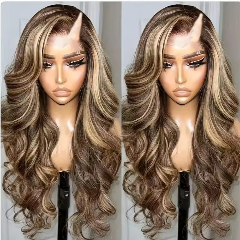 Glueless Honey Blonde Wavy Long Remy Indian Human Hair Women V Part Wig Ombre Balayage 100% Human Hair Cheap Machine Made Wig