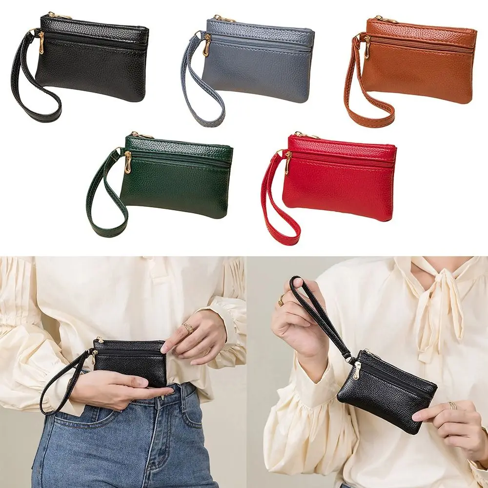 Mini PU Zero Wallet Dual Zipper Waterproof Coin Storage Bag Lightweight Solid Color Small Card Pack Women
