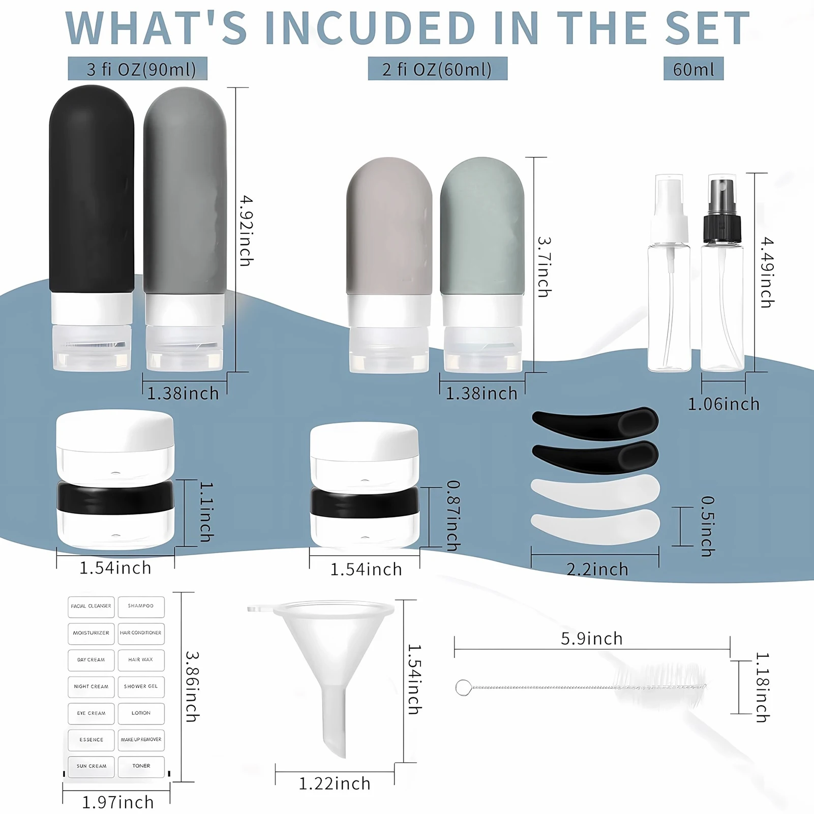 17pcs/set Refillable Travel Empty Bottles Kits Leak-proof Silicone Portable Storage Travel Containers For Lotion Shampoo Cream