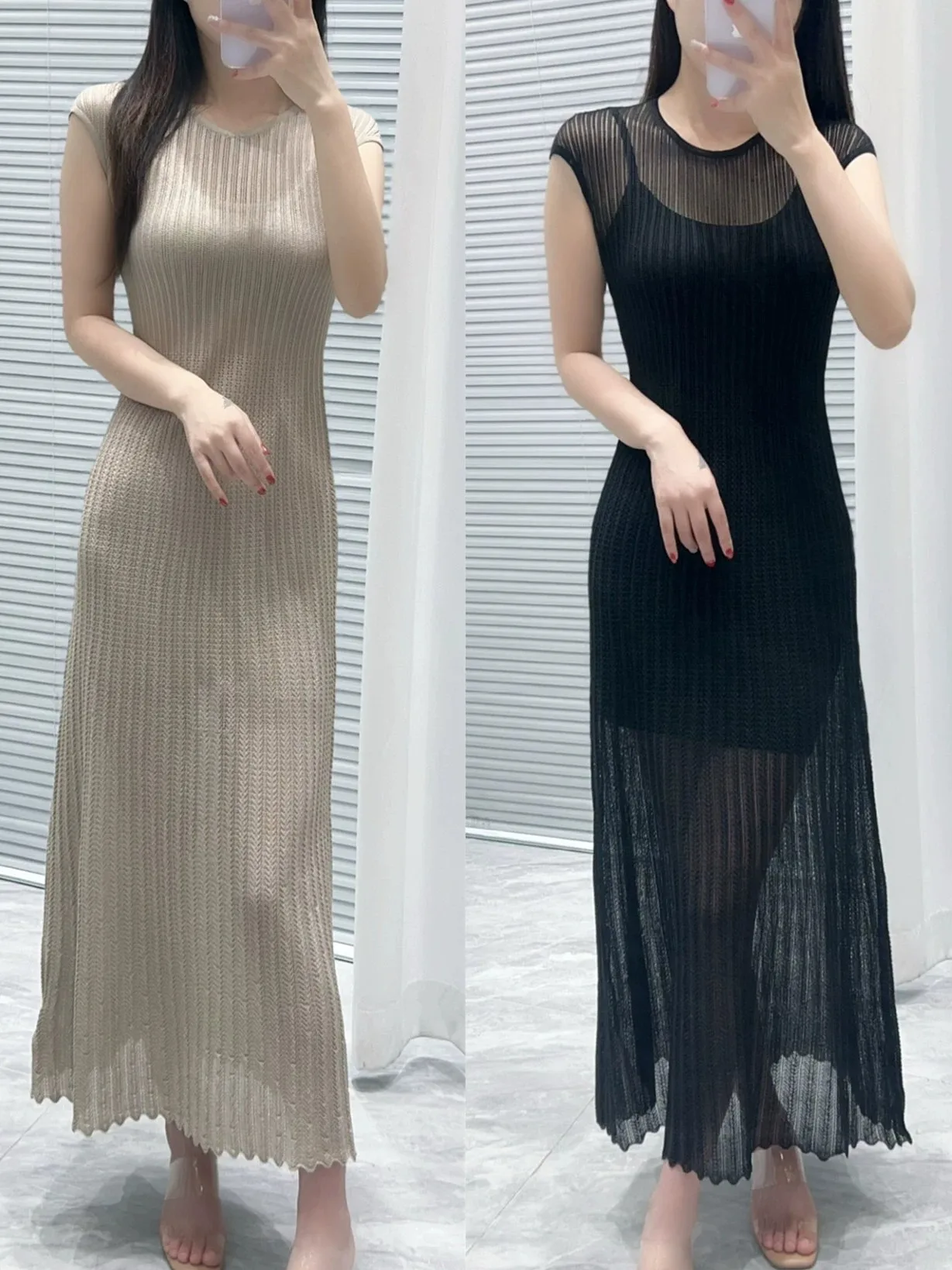 

Элегантный вязаный комплект с вырезами, облегающий, с коротким рукавом, H-образный силуэт, для повседневной носки, высококачественная европейская версия