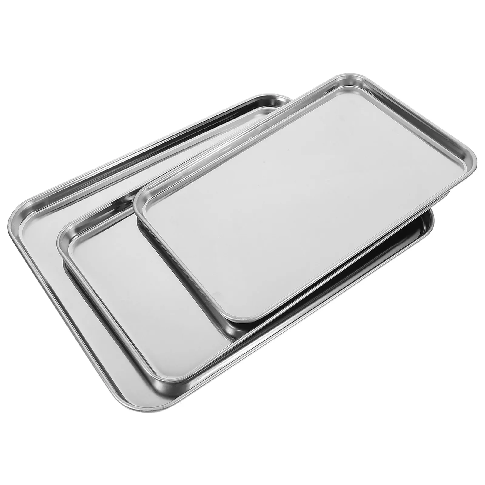 3Pcs Stainless Steel Rectangular Baking Pan Set Heavy Duty Flat Bottom for Grilling Roasting Steaming Restaurant Use