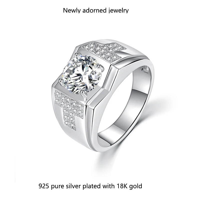 

New S925 sterling silver elegant men's ring, 2 carats, light luxury high-end feel, moissanite diamond ring, jewelry, wholesale i